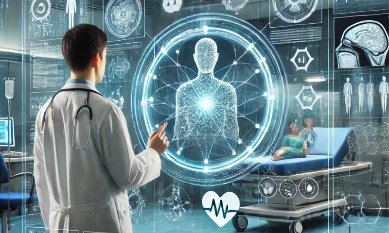 Sistema de inteligencia artificial evaluando una radiografía con detección de anomalías médicas.